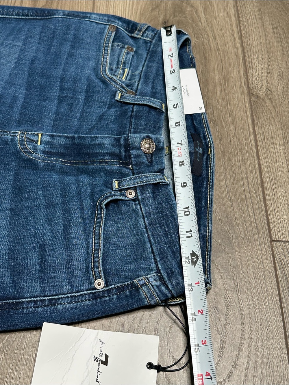7 For All Mankind 33.5” A Pocket Flare Mid Rise Stretch Blue Jeans Size 26 - Picture 7 of 12